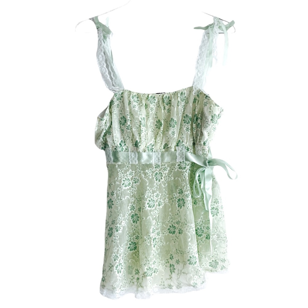 2for$38 Kenzie women’s 90s Floral Lace Tie Shoulder green Cami Top size 6